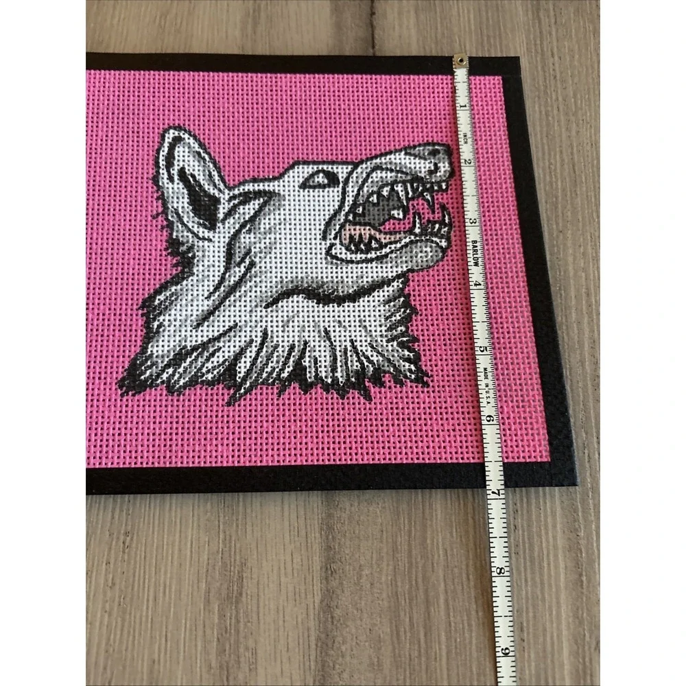 Handpainted Needlepoint Canvas Pink & White Wolf Dog 13 Mesh 7